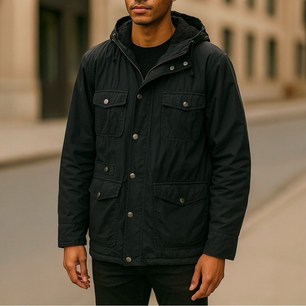 THE HUNDREDS Zip and Button‎ Front Hooded Utility Field Jacket